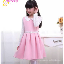 Preço de atacado rosa grande bebê vestido de manga longa doce meninas roupas crianças modelo de vestidos casuais roupas